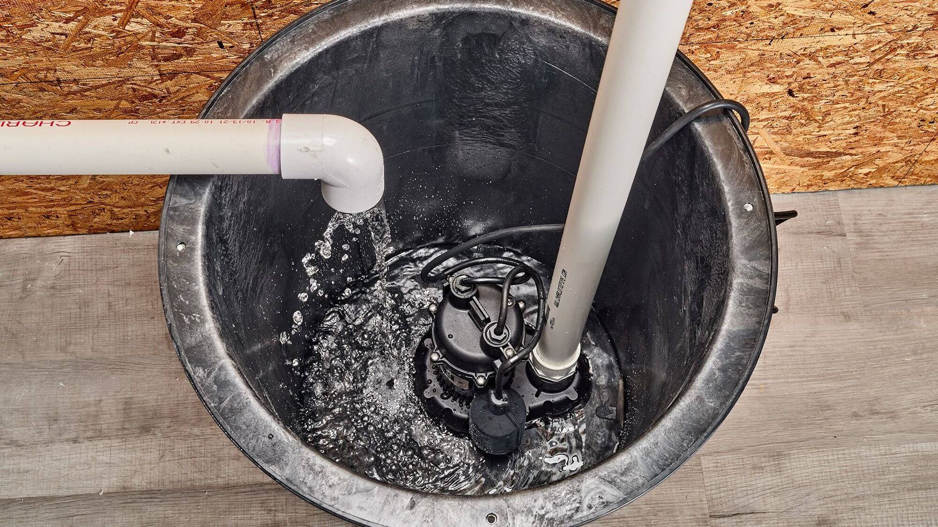 Final sump pump stage during restoration process.