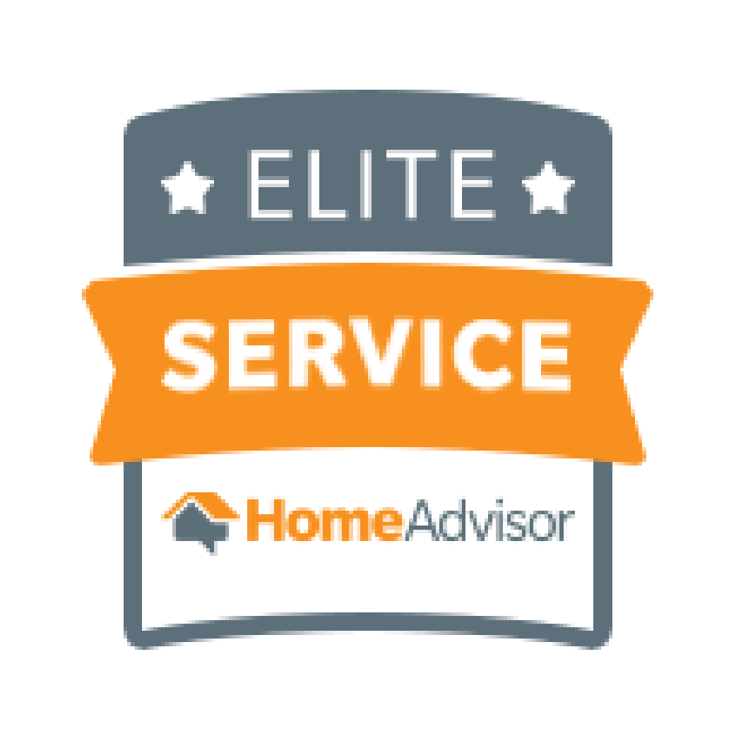 HomeAdvisor Elite Service badge: gray, orange, and white logo with text