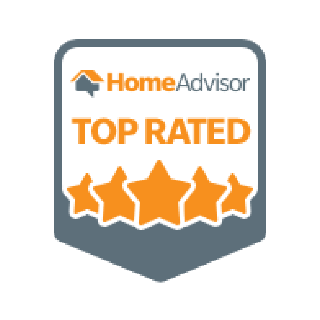 HomeAdvisor Top Rated badge with orange stars and text on a gray background.
