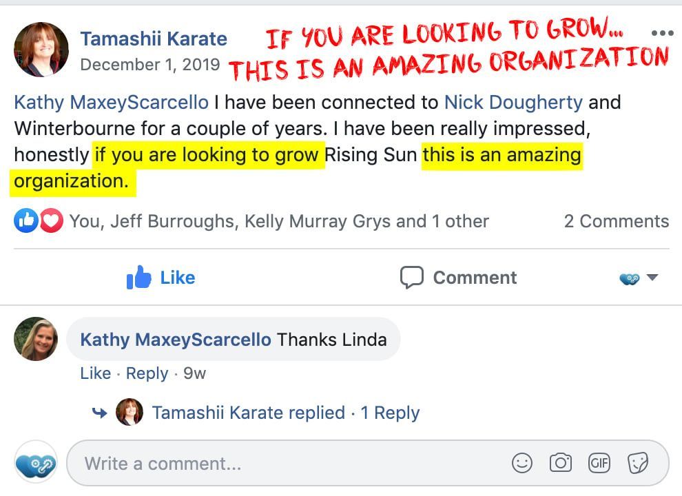 A facebook post that says `` if you are looking to grow ... this is an amazing organization ''.