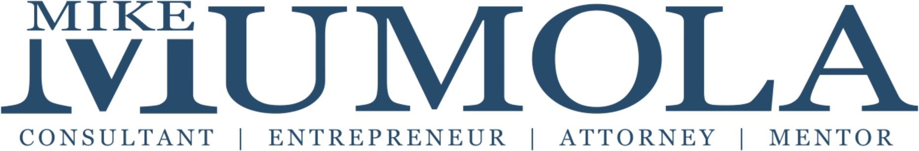 The logo for mike mumola consultant entrepreneur attorney viktor