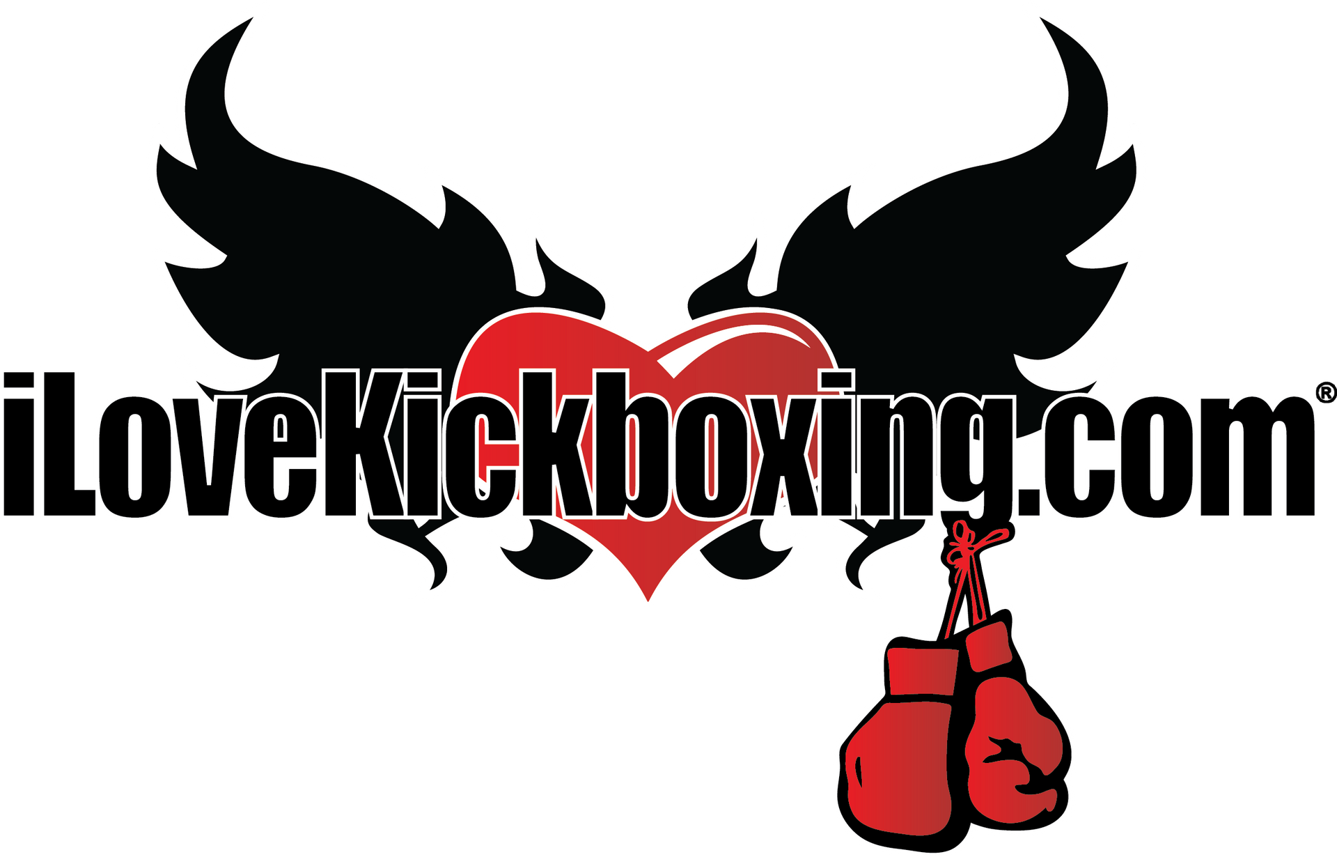 a logo for i love kickboxing.com with a heart and boxing gloves