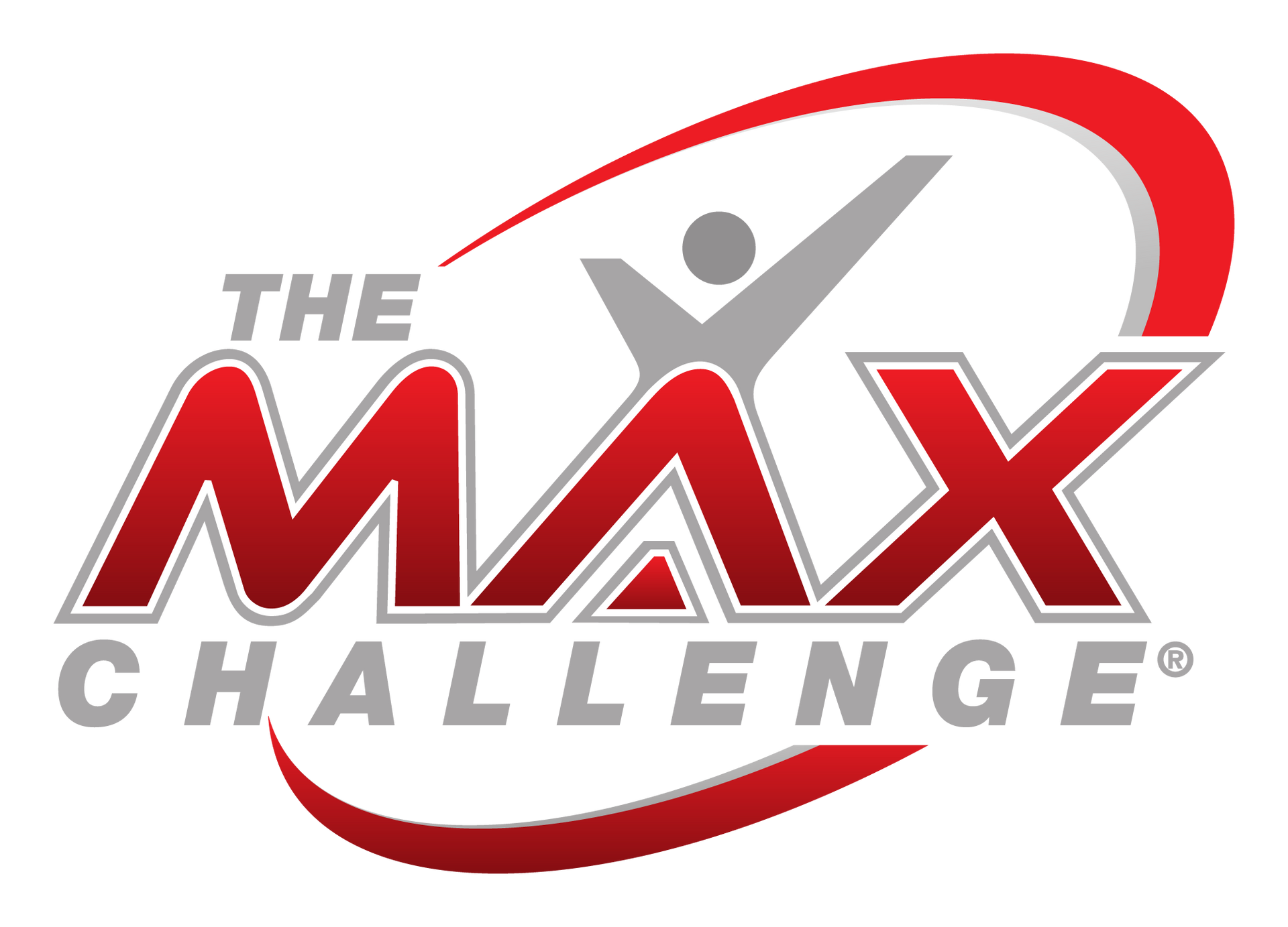 The max challenge logo is red and gray with a person in the middle.