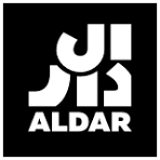 White Aldar logo in Arabic script and English text on a black square background.