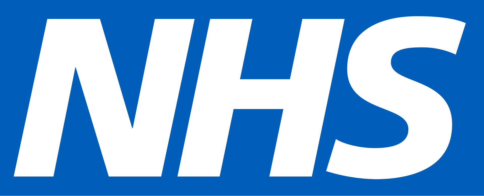 White NHS logo on blue background.