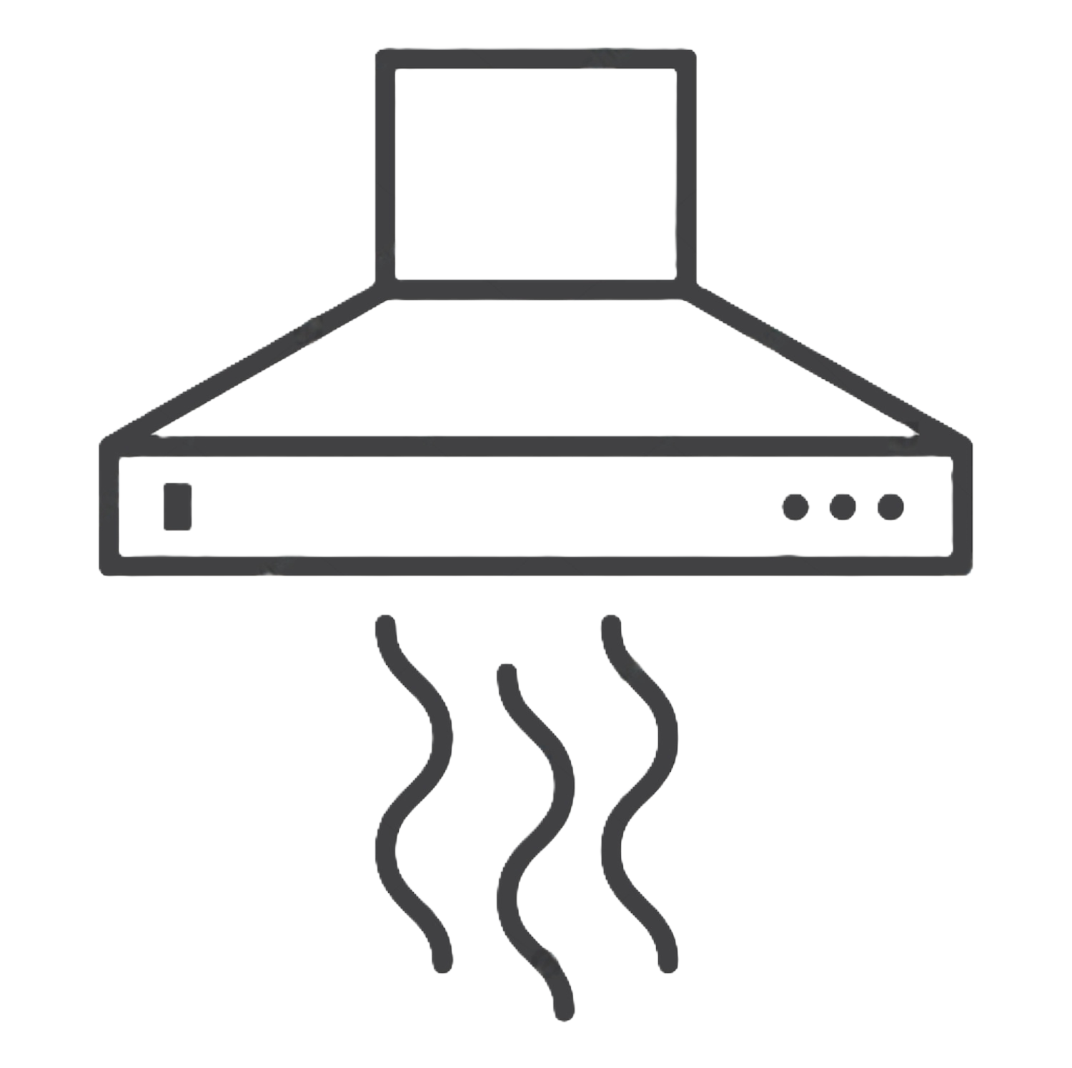 A line drawing of a hood with smoke coming out of it.