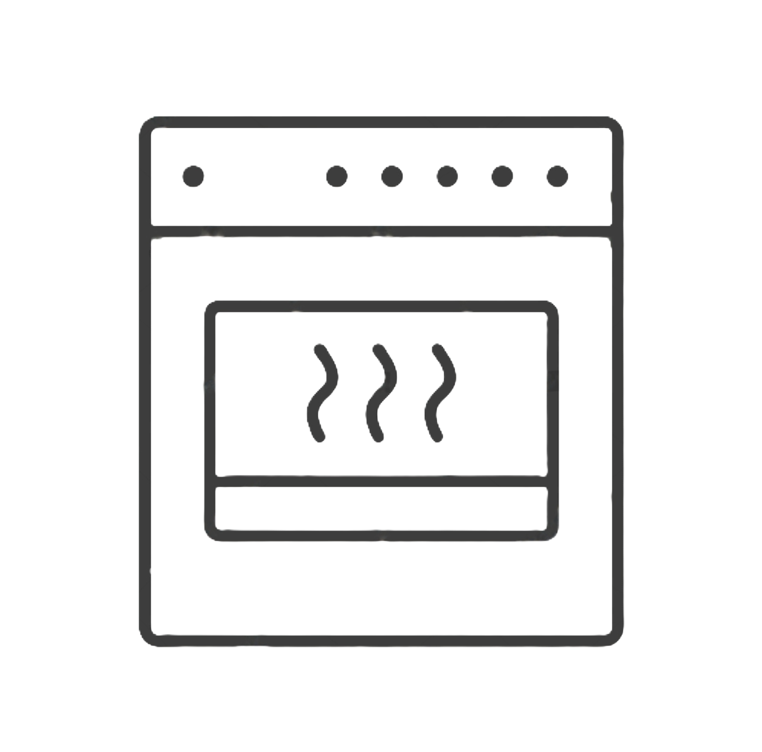 A line drawing of an oven with steam coming out of it.