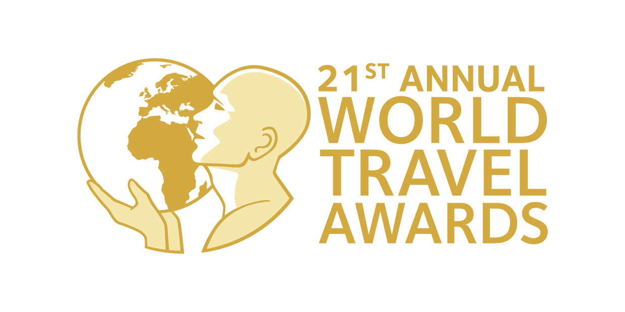 Gold World Travel Awards logo with globe, trophy and text “21st Annual World Travel Awards”