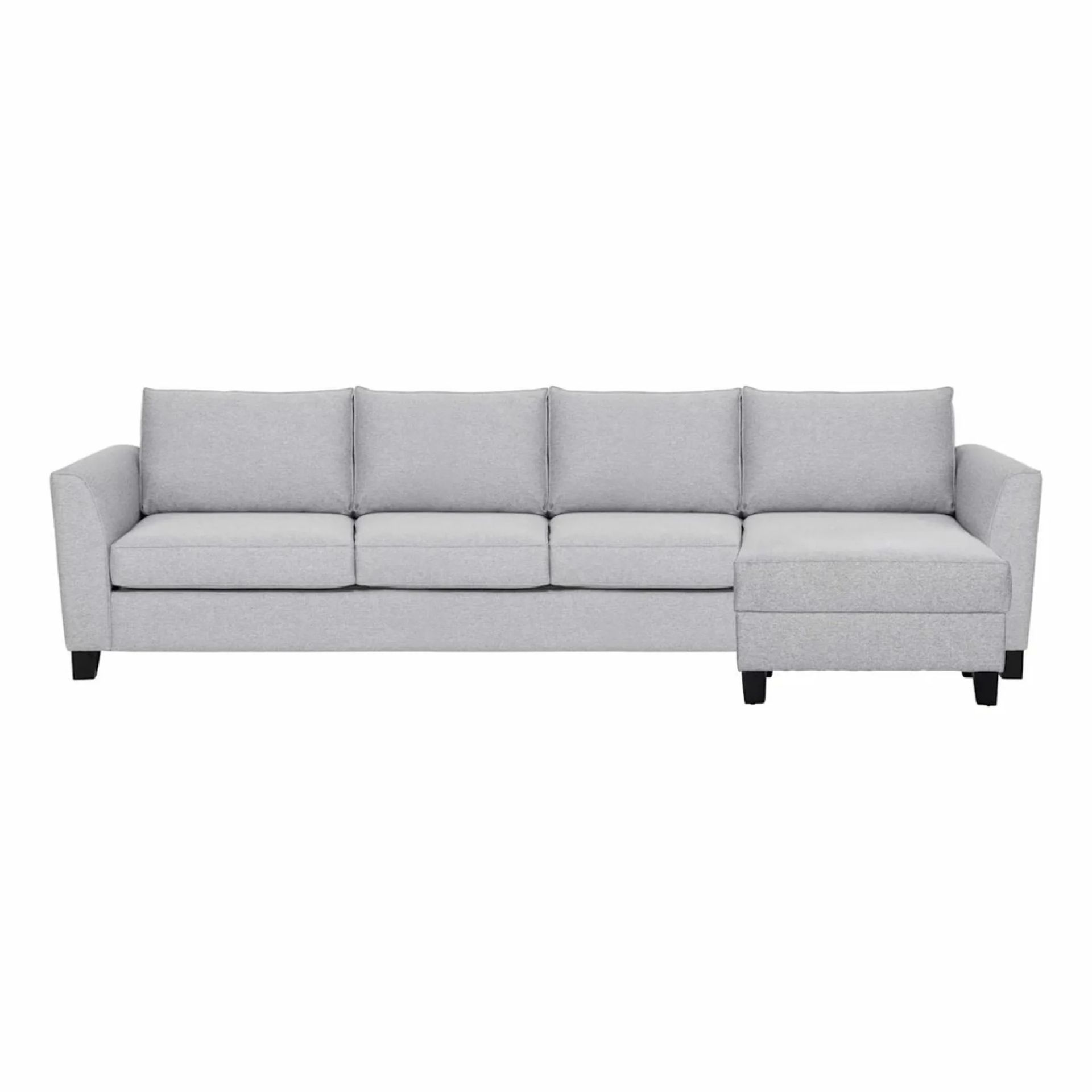 Light gray sectional sofa with a chaise lounge.