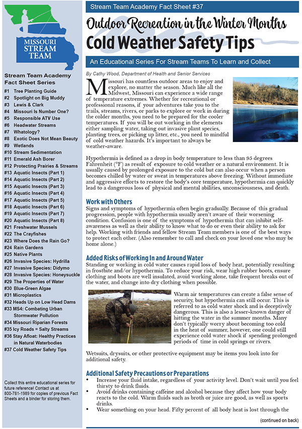 A page of a magazine titled outdoor recreation in the winter months cold weather safety tips.