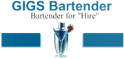 GIGS Bartender logo with a cocktail shaker and blocks for information.