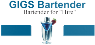 GIGS Bartender logo with a cocktail shaker and blocks for information.