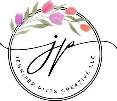 A logo for jennifer pitts creative llc with flowers in a circle