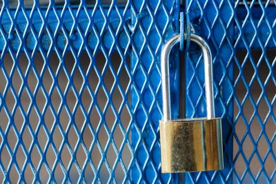 Commercial Locksmith — Padlock on Blue Gate in Parker County, TX