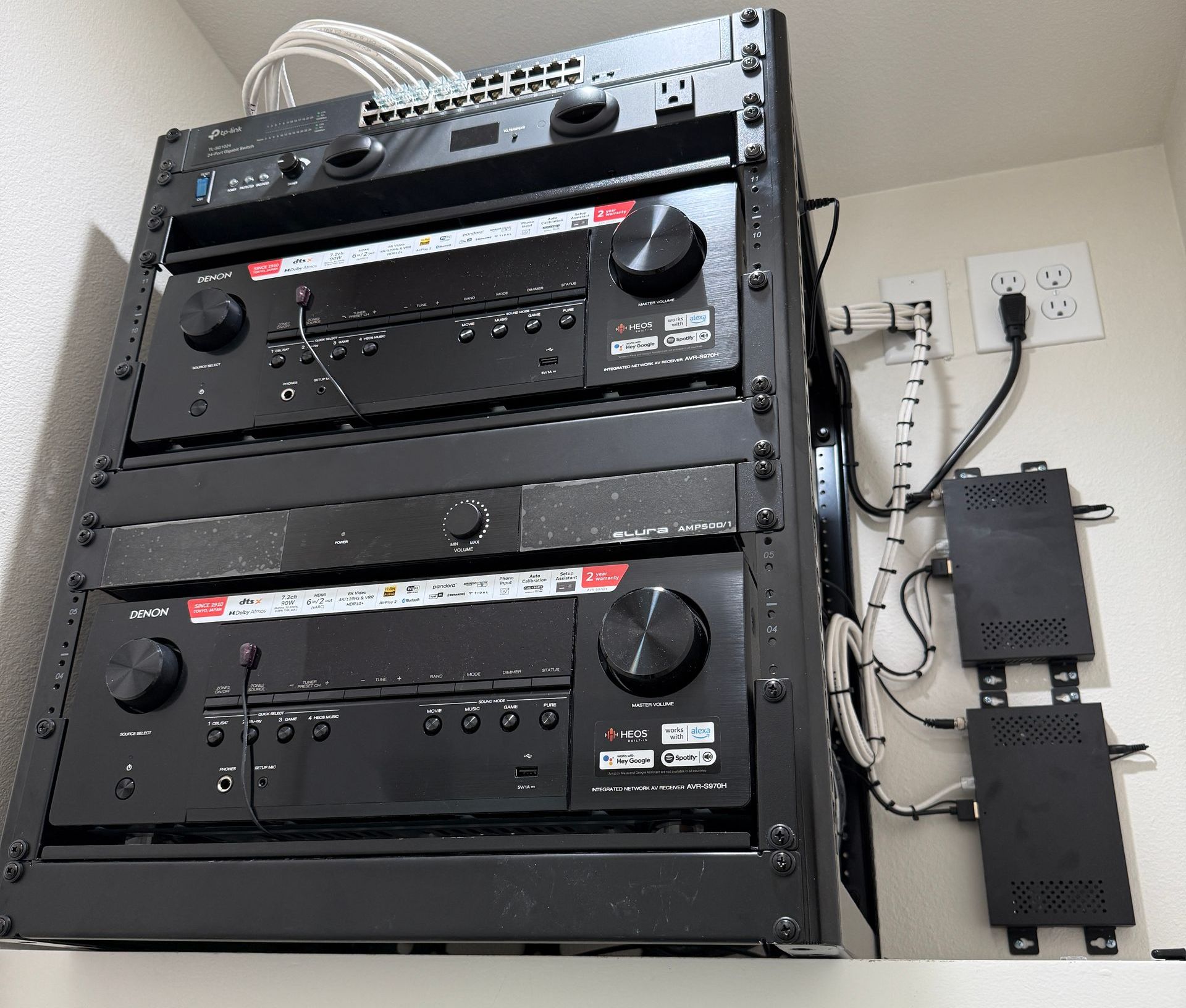 A bunch of electronics are stacked on top of each other