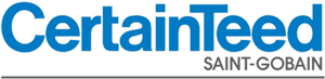 CertainTeed logo with SAINT-GOBAIN in smaller font underneath. Blue text on a white background with a gray bar.