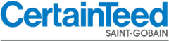 CertainTeed logo with SAINT-GOBAIN in smaller font underneath. Blue text on a white background with a gray bar.