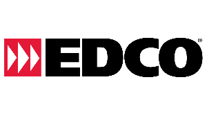Logo for EDCO: Red square with three white chevrons, followed by the black letters