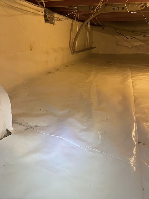 A basement with a lot of electrical wires hanging from the ceiling.