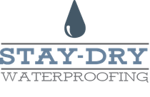 The logo for stay dry waterproofing has a drop of water on it.