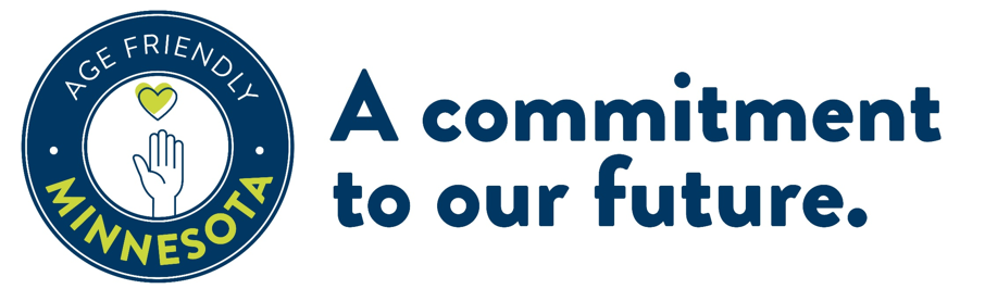 The Age-Friendly Minnesota seal with text reading A Commitment to Our Future in bold blue font