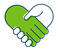An icon of a green hand and white hand shaking hands
