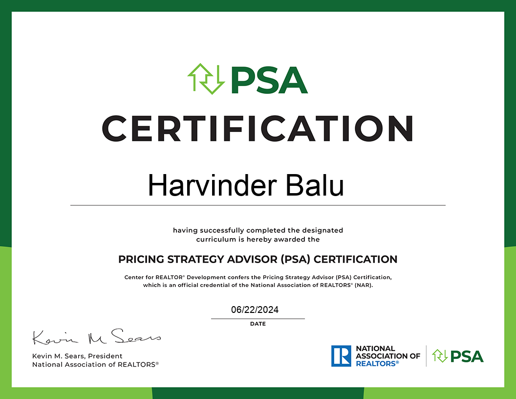 Pricing Strategies: Mastering the CMA (PSA), Harvinder Balu, RealtorHarvinder.com