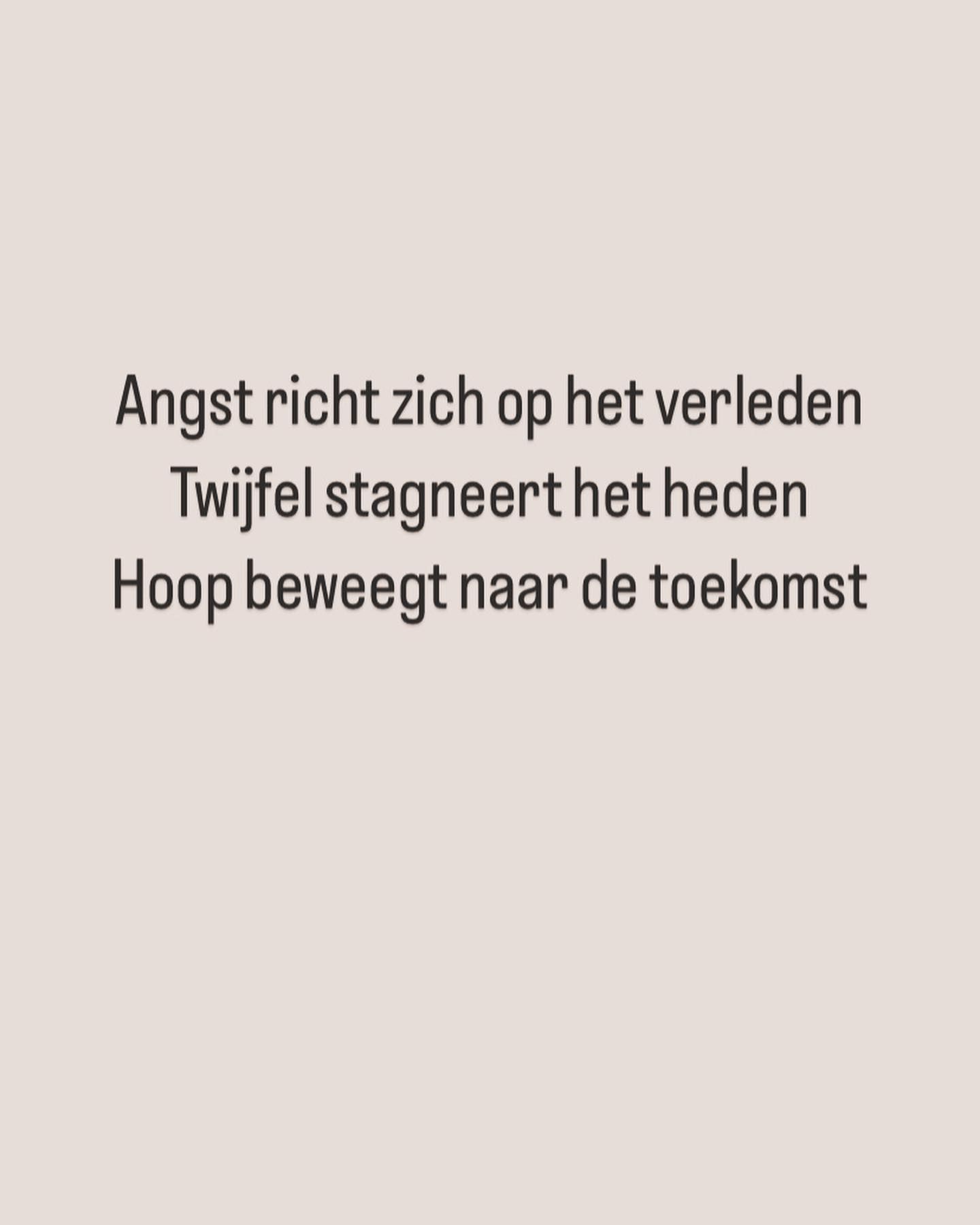 A quote in a foreign language that says angst richt zich op het verleden