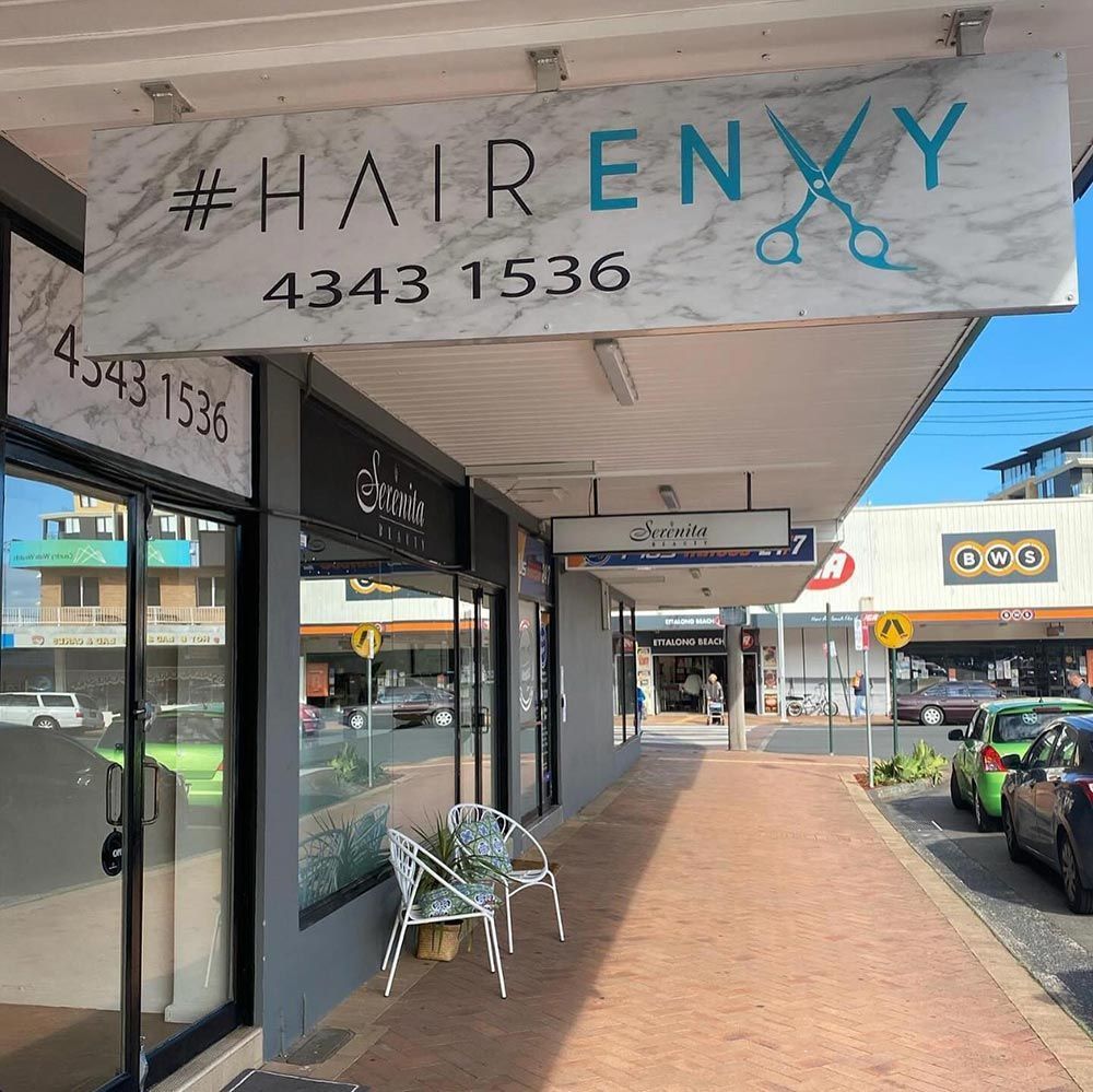 The Outside of a Hair Salon With a Sign That Says #hairenvy — Hairenvy in Ettalong Beach, NSW