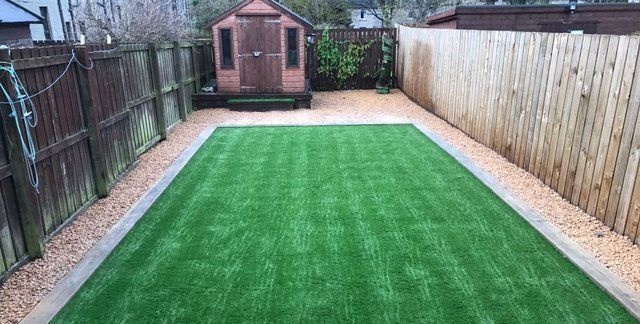 Artificial grass and shed