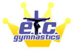 A logo for e.c. gymnastics with a yellow crown