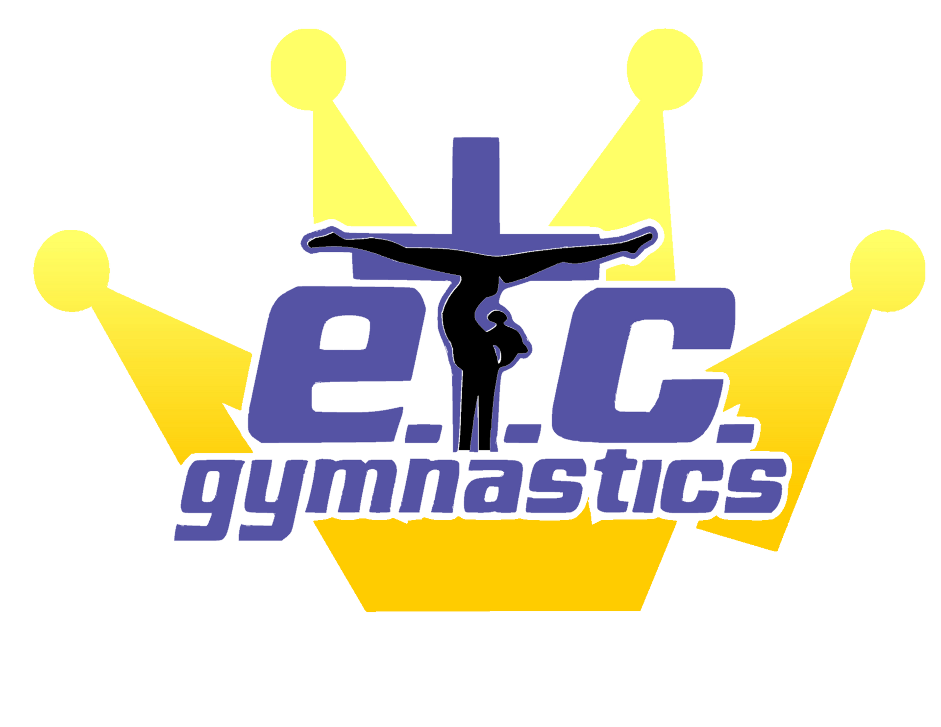 A logo for e.c. gymnastics with a yellow crown