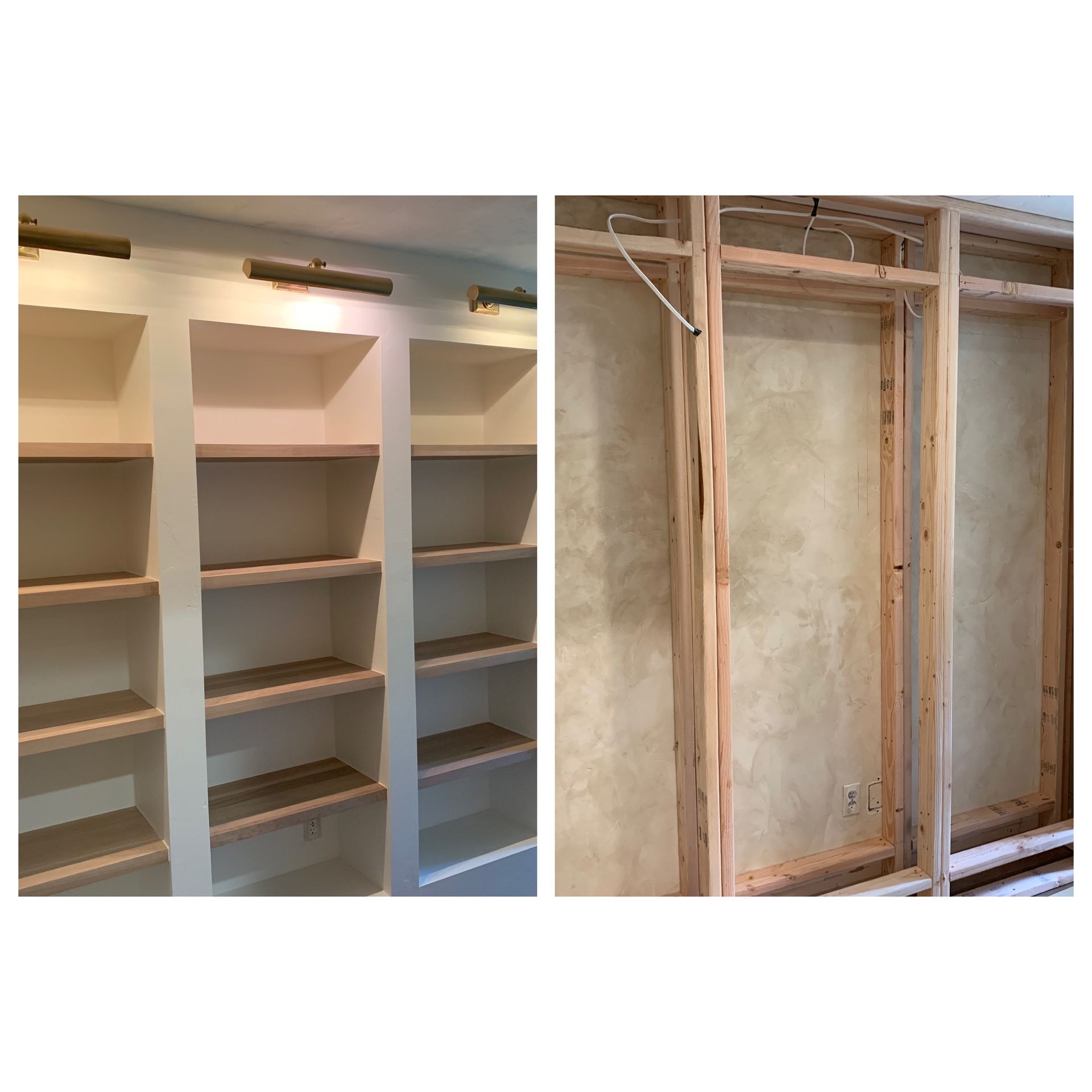 Custom build in shelving before and after