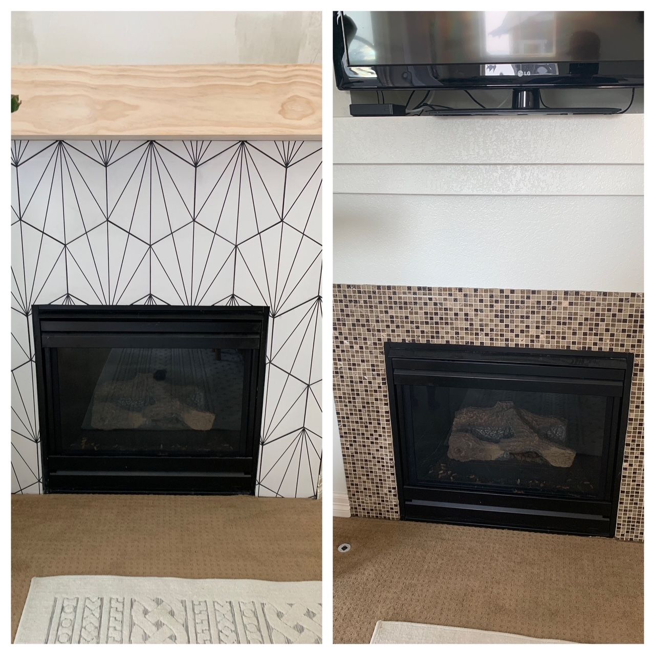 Client updated tile fireplace and mantel