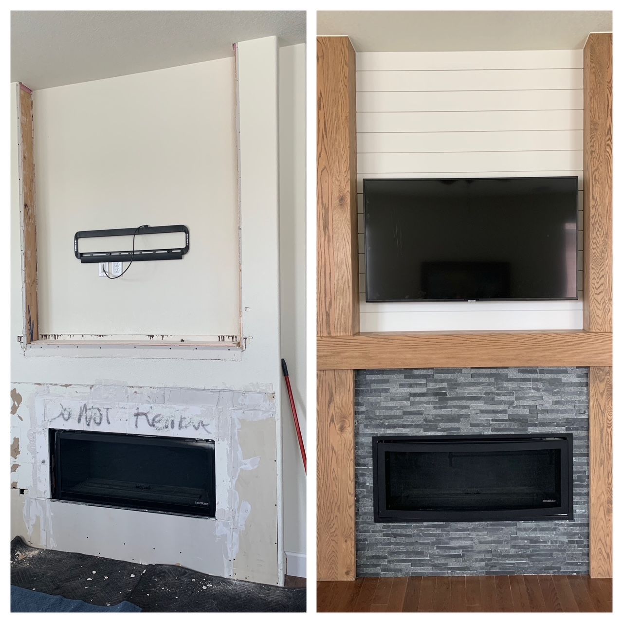 beautiful updated fireplace per clients design with custom wood working