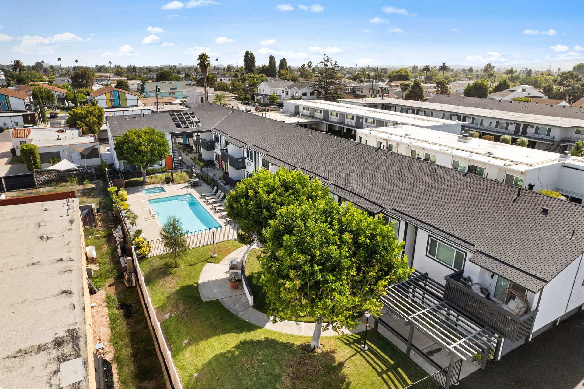 Overhead shot of pool and trees