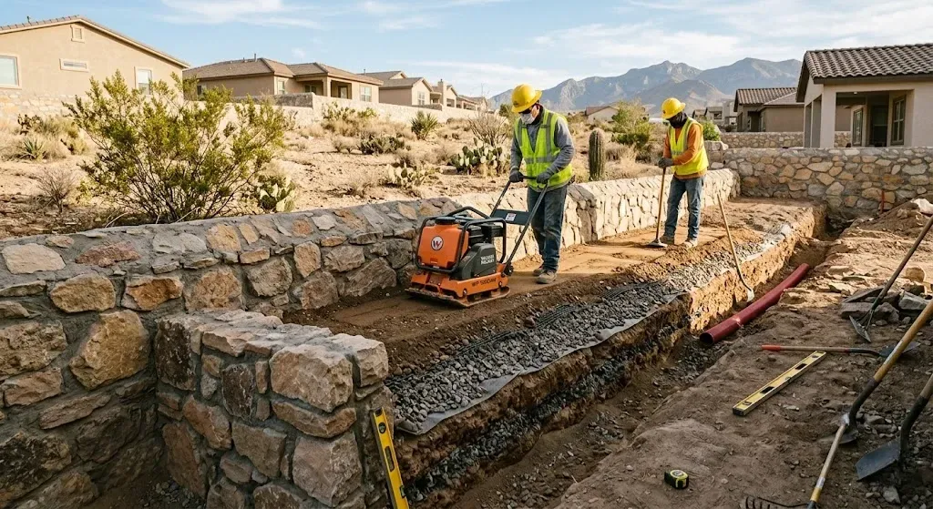 Backfill compaction retaining wall El Paso