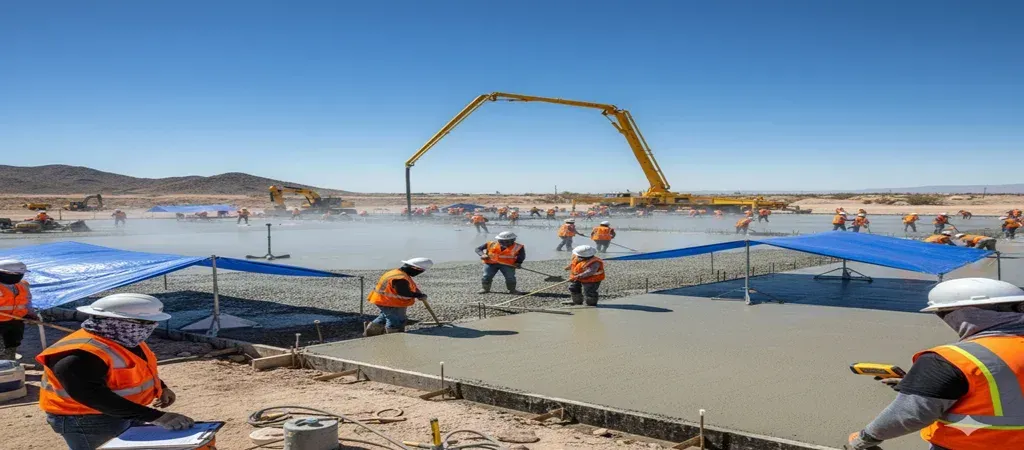 Commercial concrete installation Denver hot climate