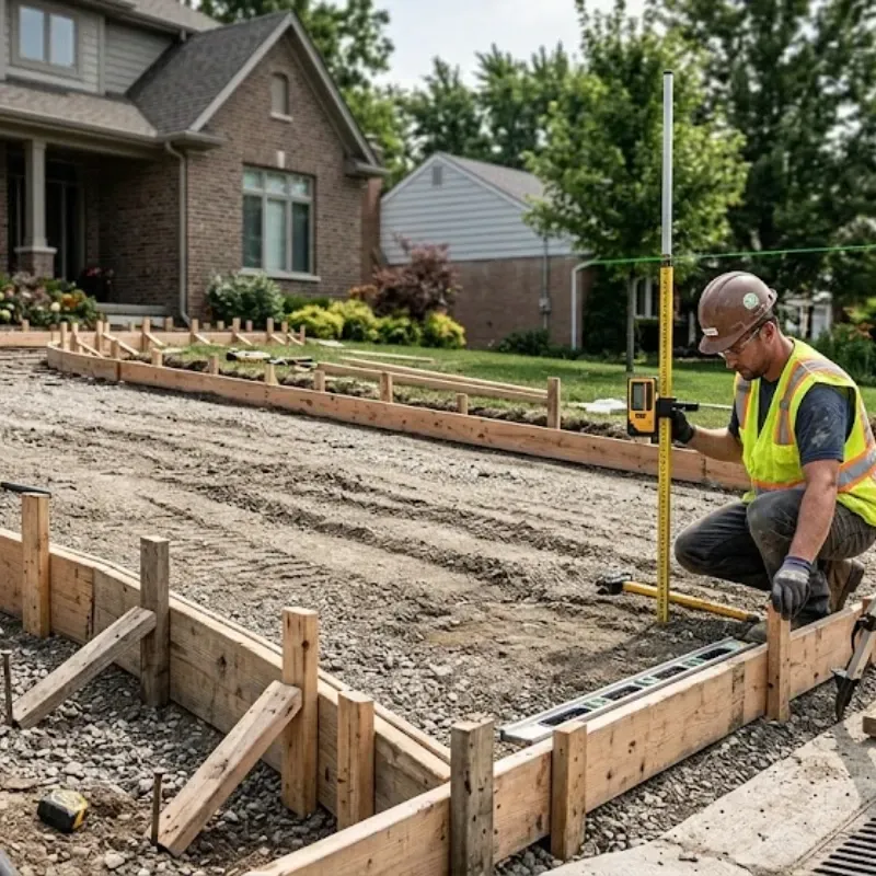Concrete driveway formwork and slope calibration in El Paso TX ensuring proper drainage away from home foundation