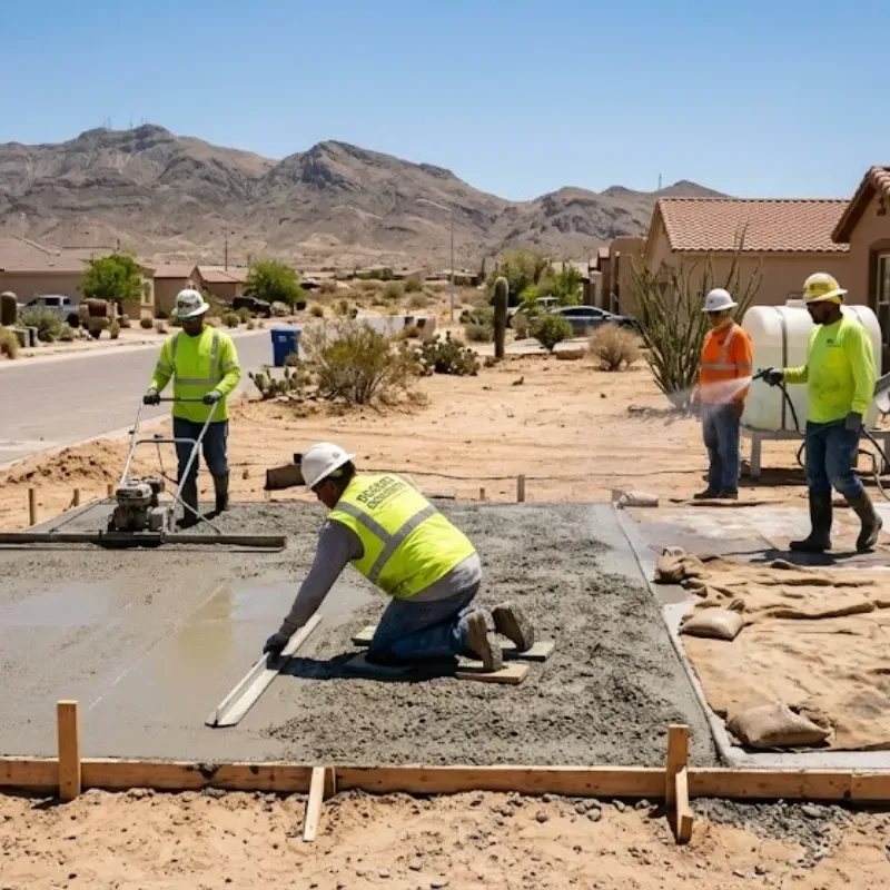 Concrete driveway in El Paso showing cracks, uneven slabs, and water pooling, highlighting common structural issues from extreme weather and poor maintenance