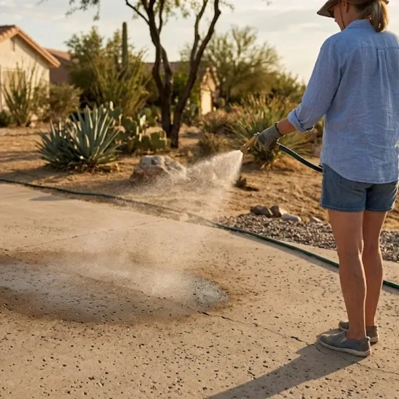 Concrete driveway water management in hot climate to prevent cracking and thermal shock
