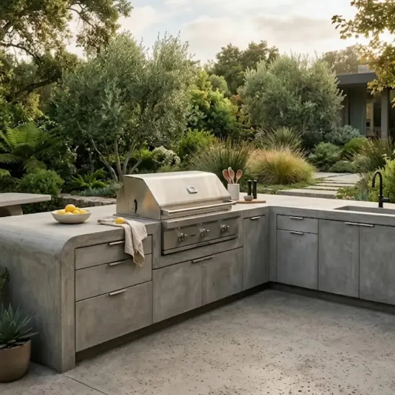 Concrete outdoor kitchen design in El Paso showcasing durable and modern craftsmanship