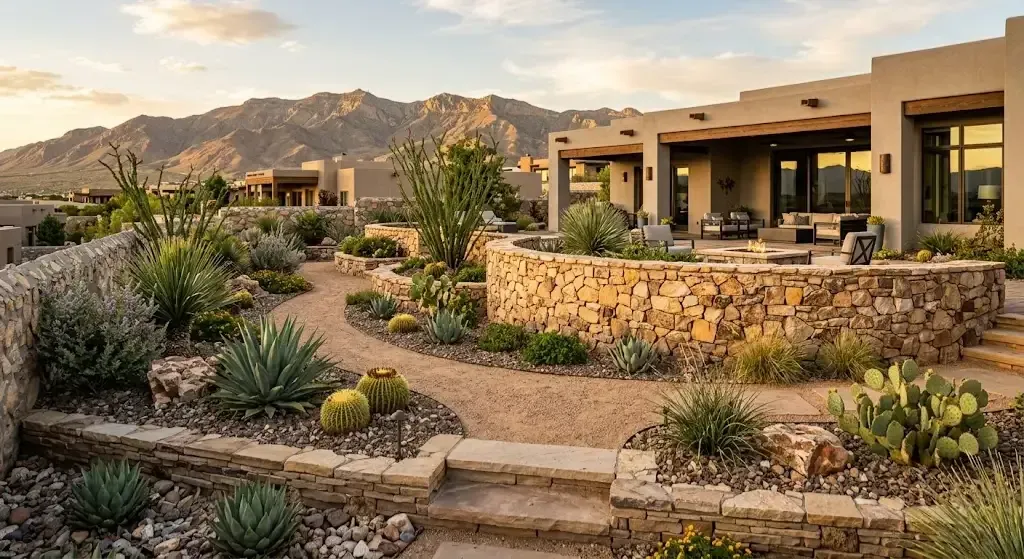 El Paso decorative rock wall landscaping