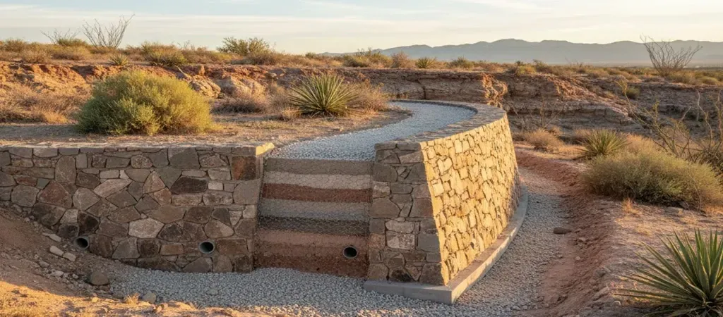 El Paso retaining rock wall construction