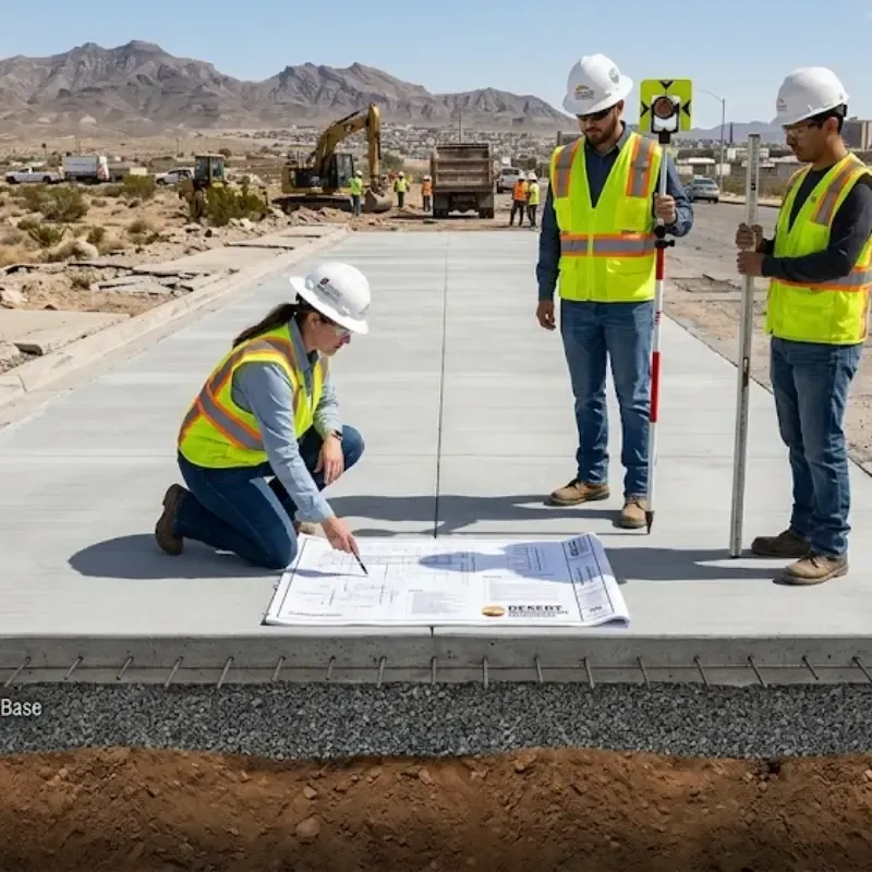 Engineered concrete slab installation in El Paso TX with proper drainage and soil stabilization for long-term durability