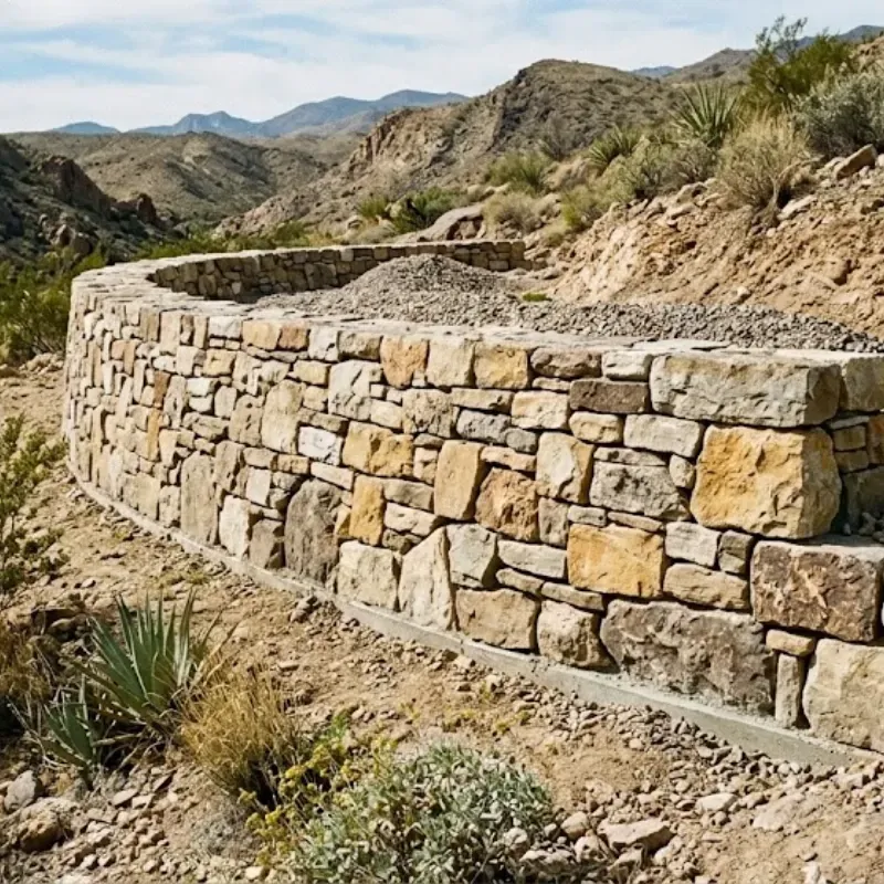 Natural stone retaining wall in El Paso with limestone and sandstone built for low-height landscape support