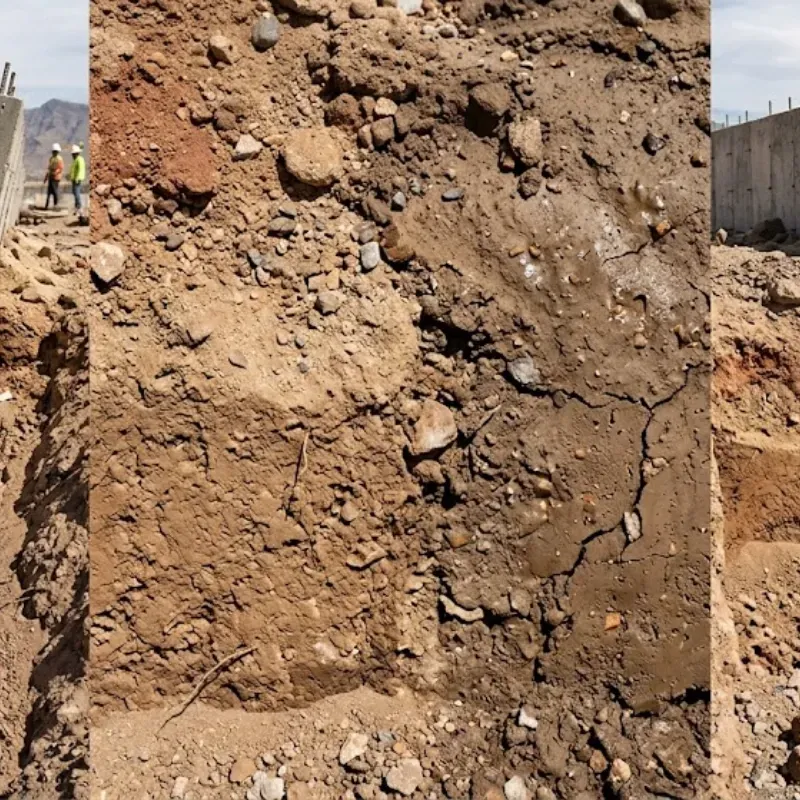 Retaining wall construction in El Paso TX showing soil compaction and shifting soil conditions affecting wall stability