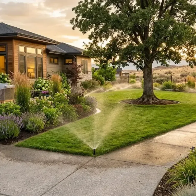Strategic irrigation system maintaining healthy landscaping and crack-free concrete in residential yard in El Paso