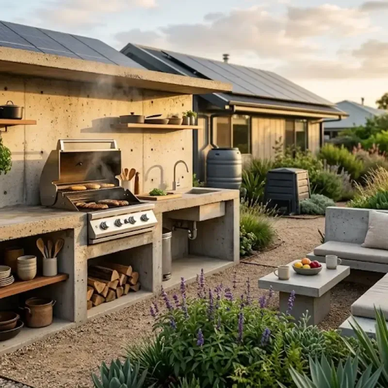Sustainable concrete outdoor kitchen in El Paso with natural stone materials