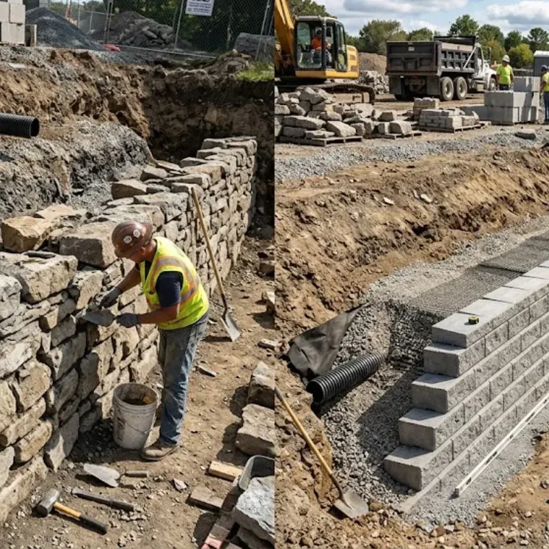 retaining wall cost comparison natural stone vs manufactured systems long term durability and maintenance considerations in Lafayette LA
